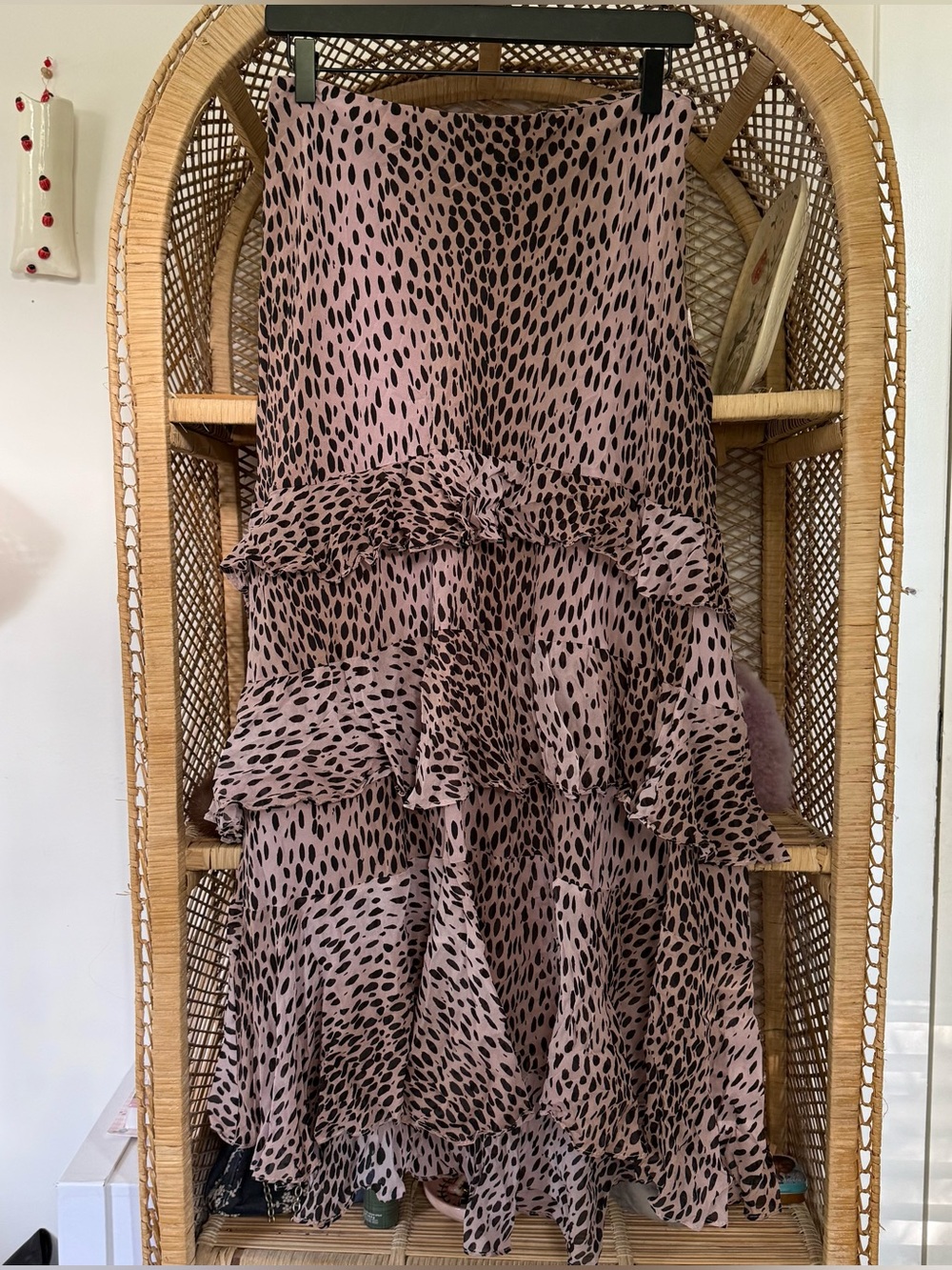 RIXO silk leopard print ruffle maxi skirt - 6 small